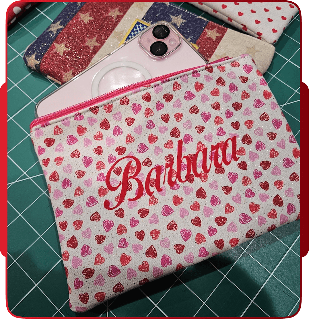 Red polka-dot pouch with Viviana embroidered name