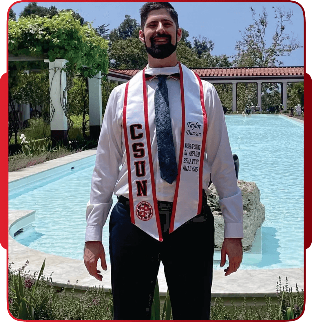 Close-up of custom CSUN graduation stole with embroidered details