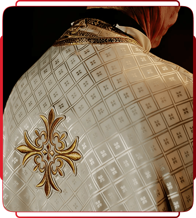 Custom embroidered liturgical vestment with gold cross detailing