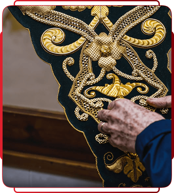 Hand-embroidered liturgical robe with gold cross