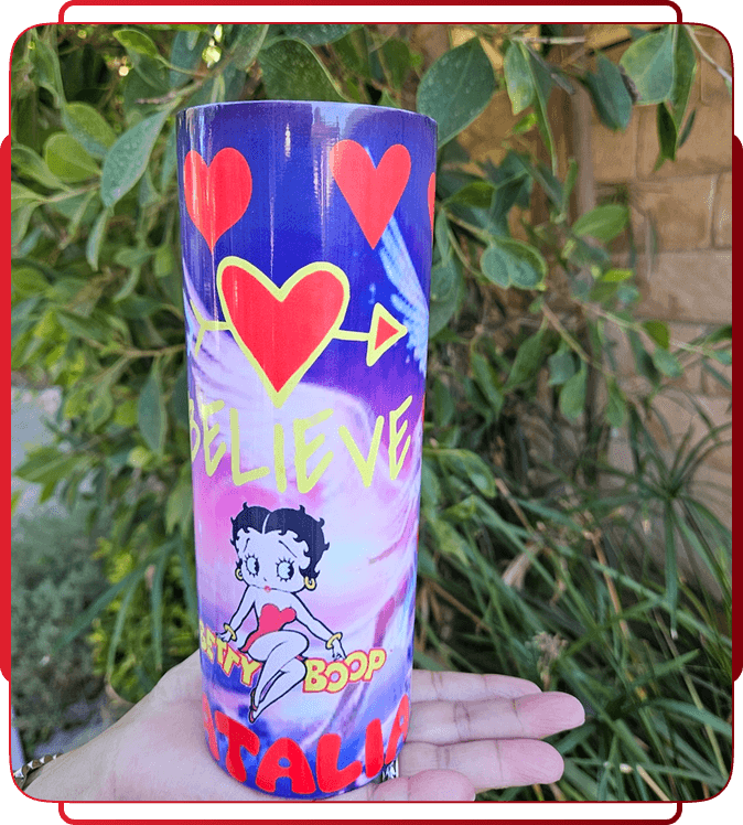 Custom printed tumbler with Betty Boop design